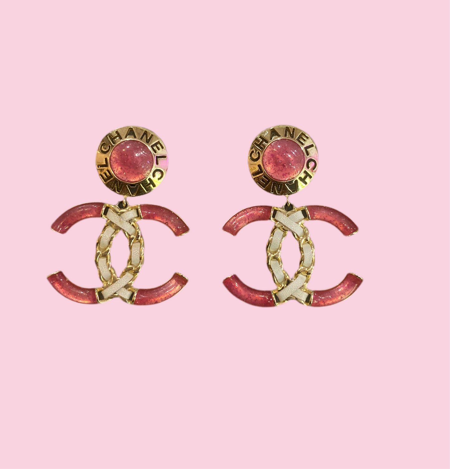 Pink and white cc inspired earrings