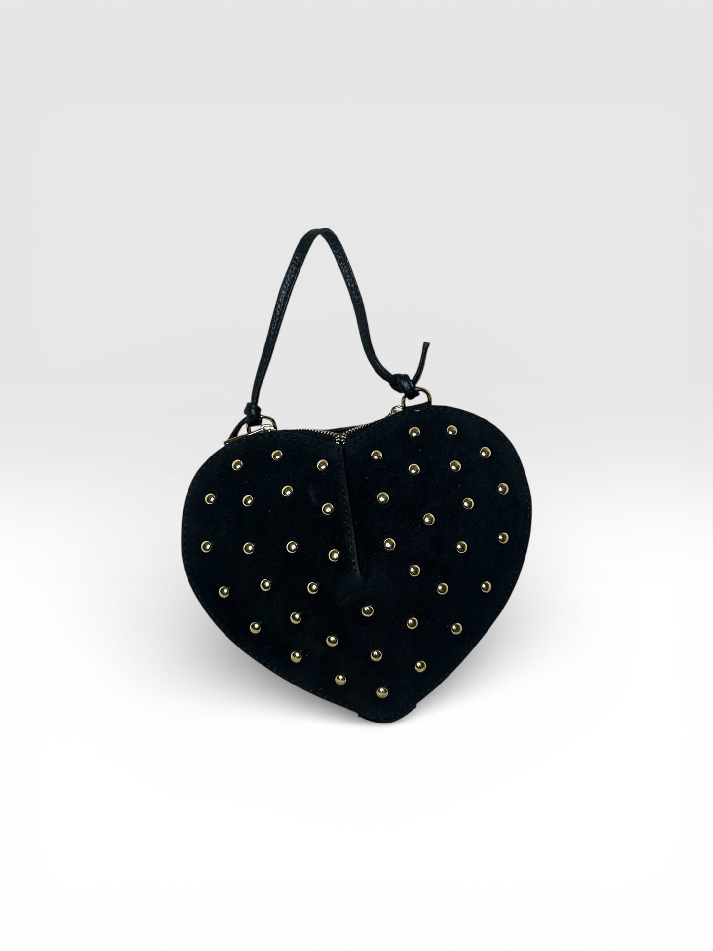 Black Heart-Shaped Suede Purse with Gold Studs