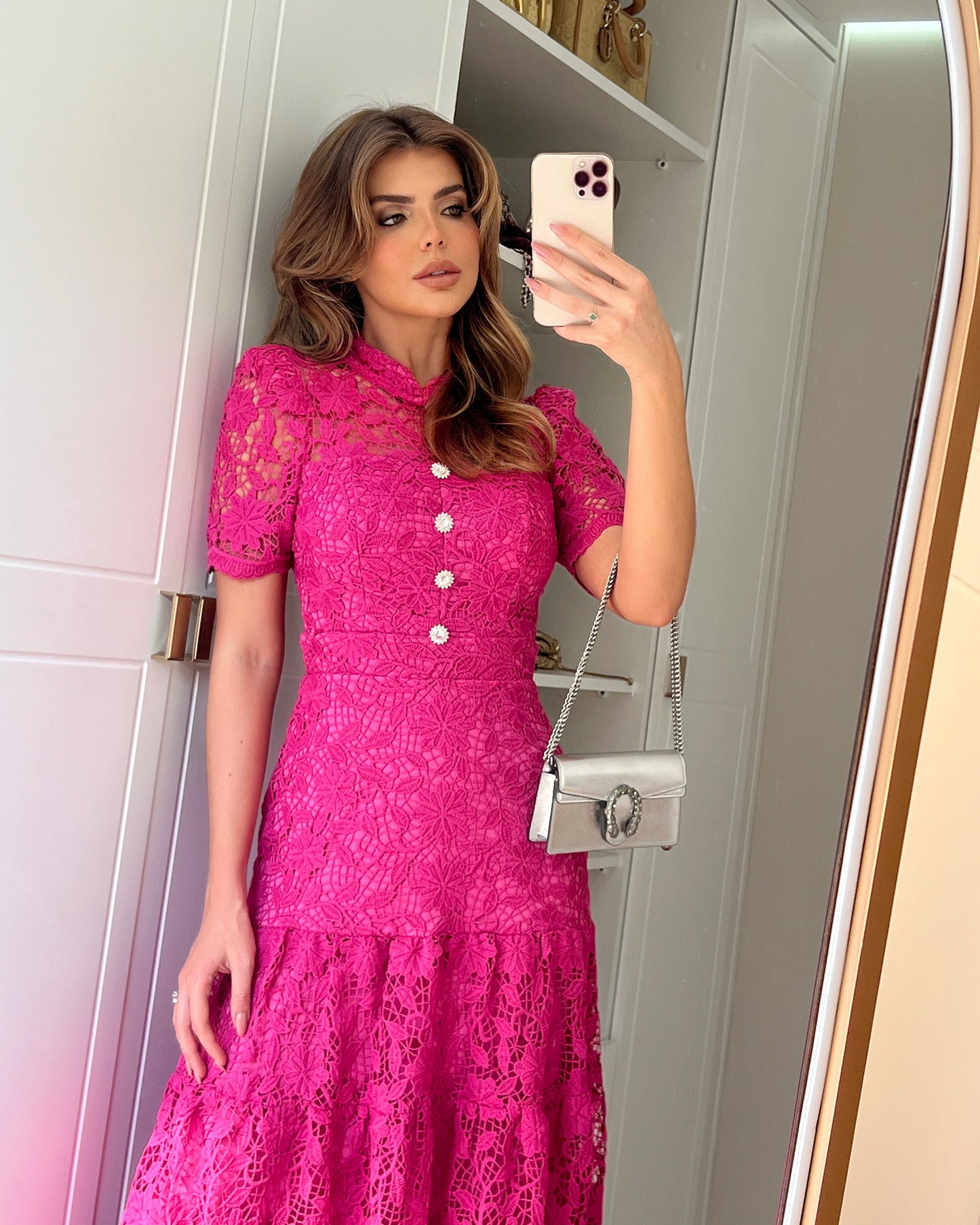 Fuchsia Elegant Midi Lace Dress