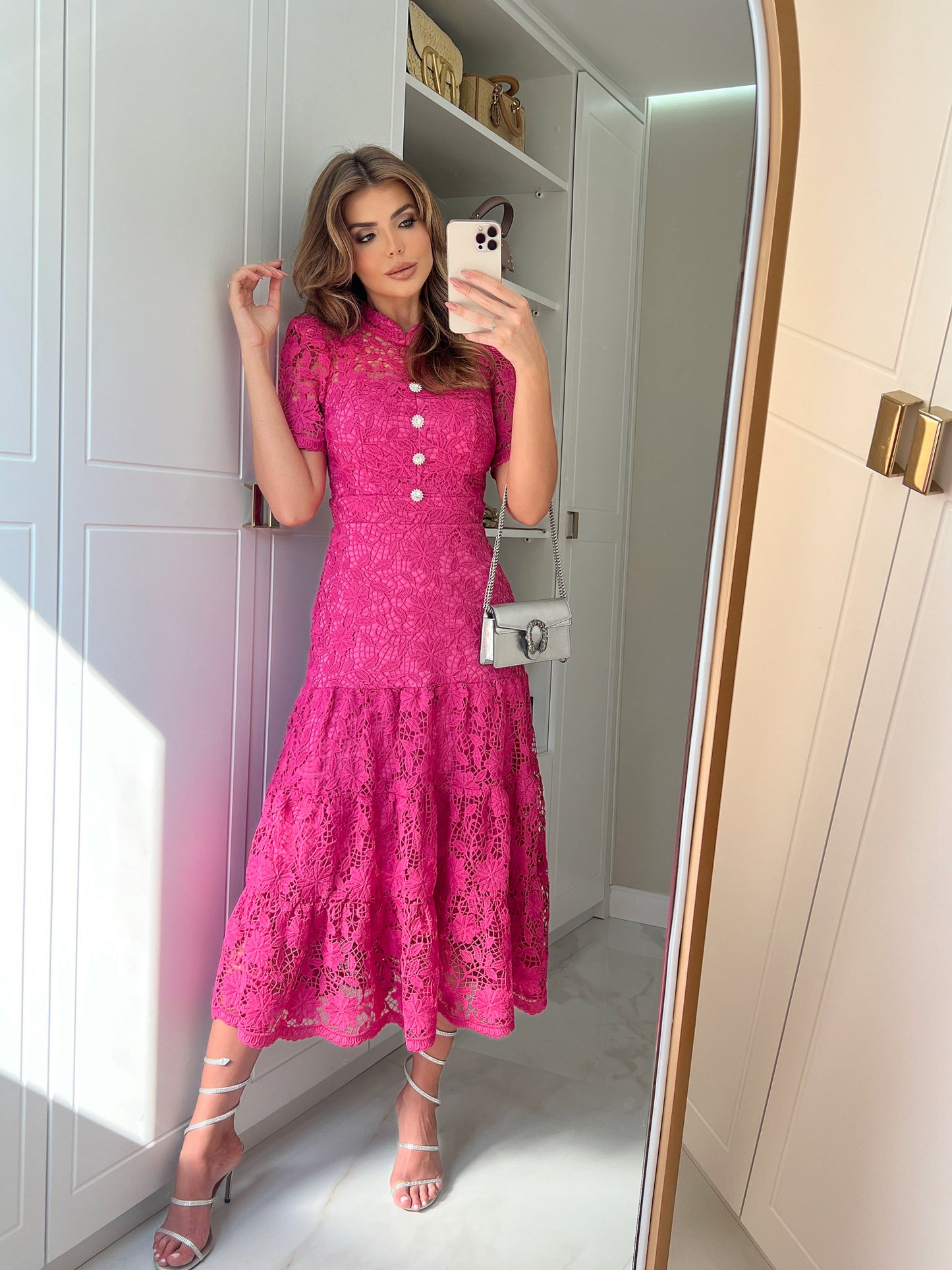 Fuchsia Elegant Midi Lace Dress