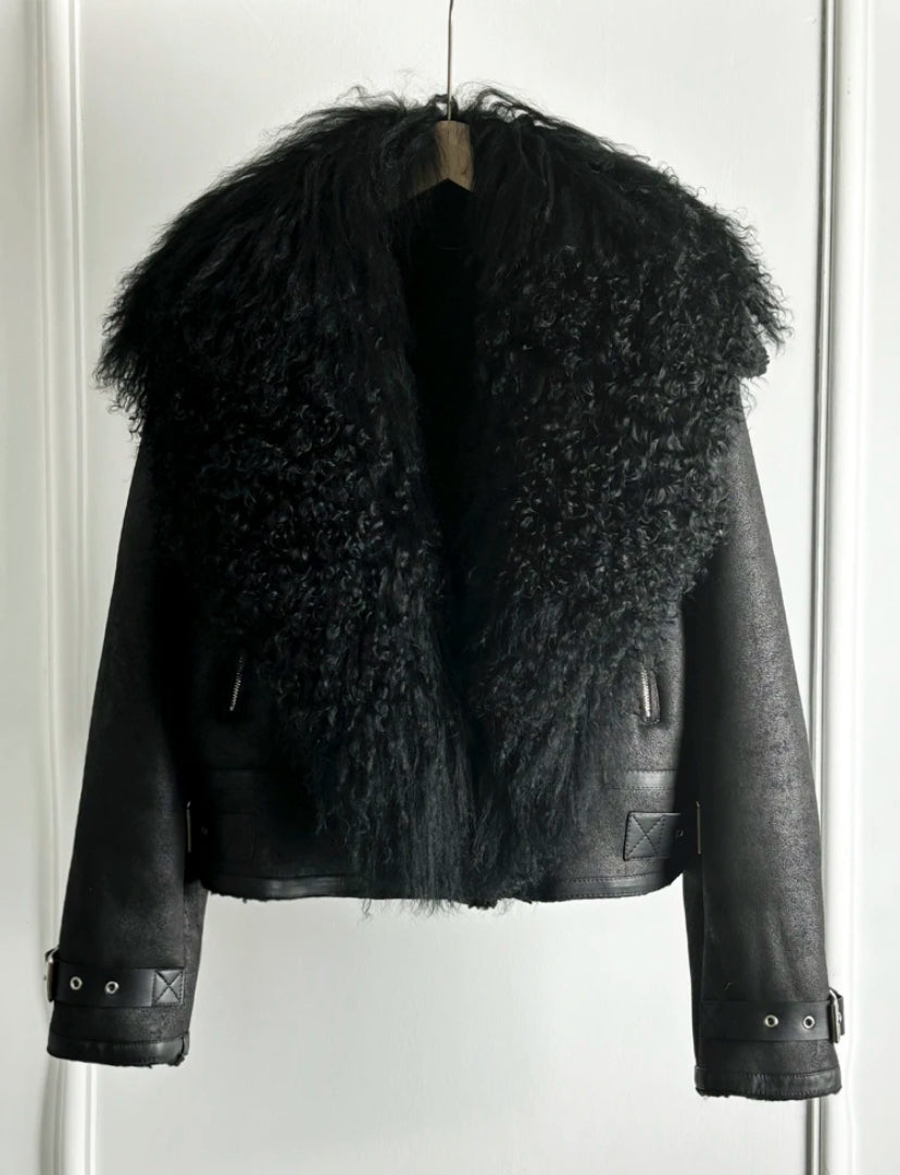 Mongolian black fur jacket