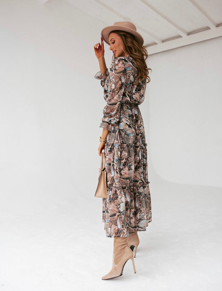 Chiffon Maxi Dress in Animal Print