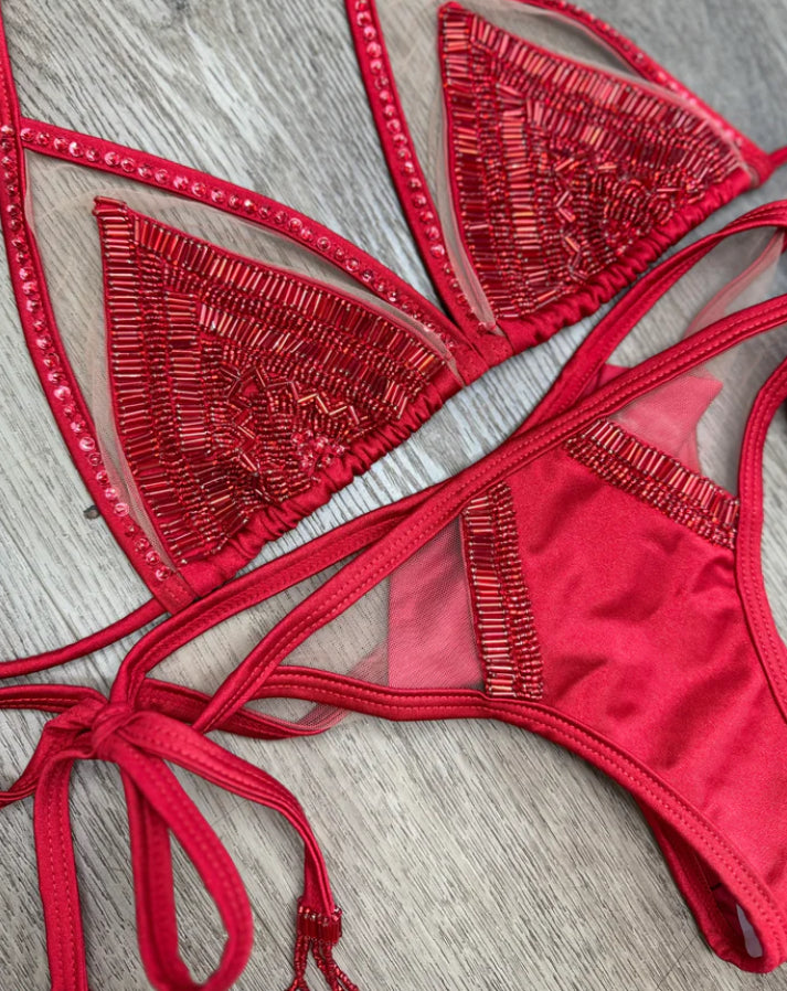 Share spark red bikini set