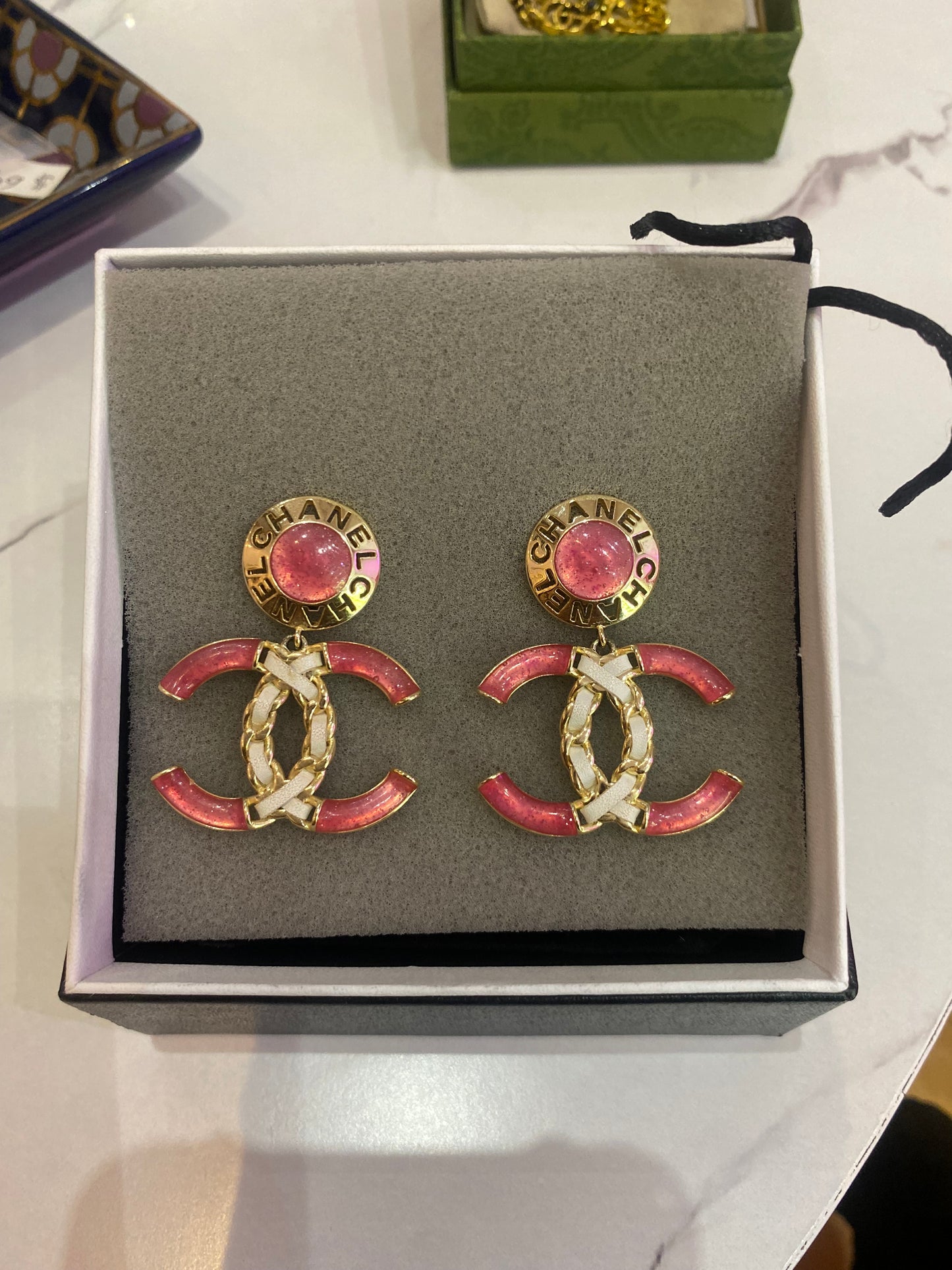 Pink and white cc inspired earrings