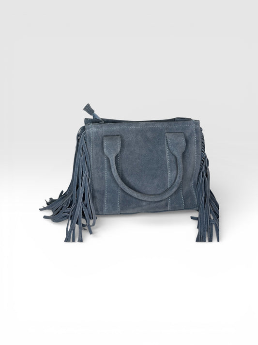Blue Suede Fringe Bag