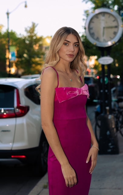 Stunning Pink Bandage Maxi Dress with Bow