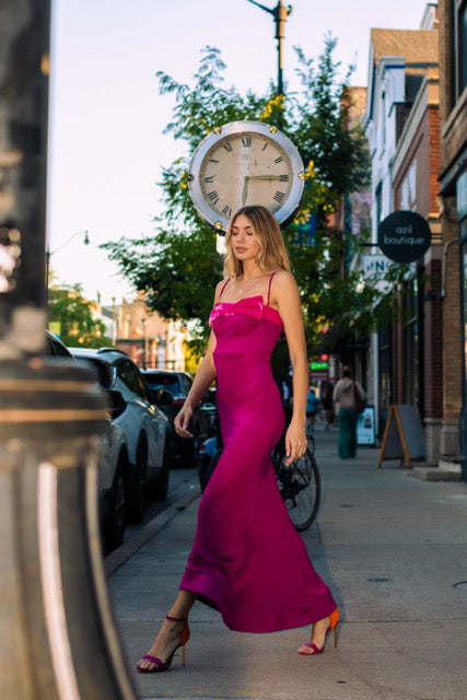 Stunning Pink Bandage Maxi Dress with Bow